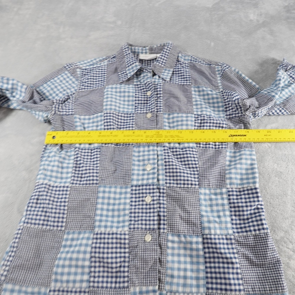 Womens Madras Check Button Up Shirt Blue M Cotton Preppy Coastal Casual - Picture 6 of 11